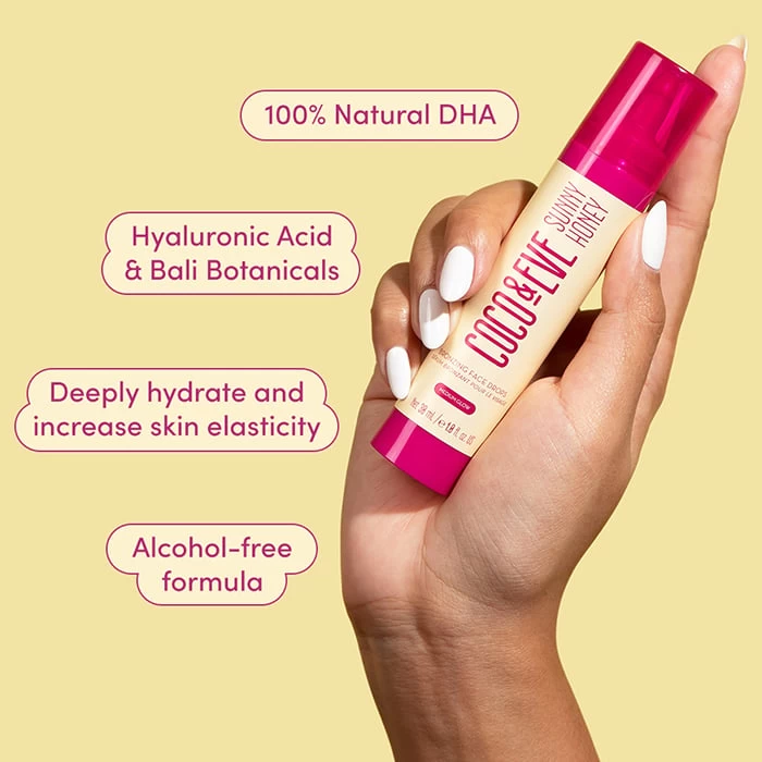 Coco & Eve Sunny Honey Bronzing Face Drops Dark Tan 30ml - Image 4